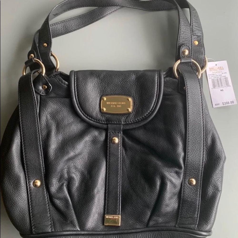 NWT Michael Kors Black Leather Shoulder Tote - Picture 1 of 9
